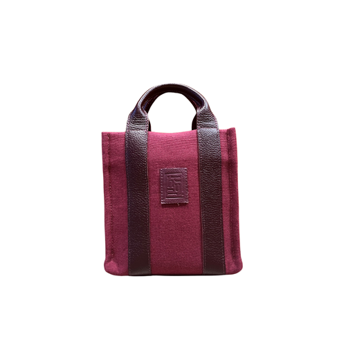 HH FABRİC BURGUNDY LEATHER HANDLE LADYBAG