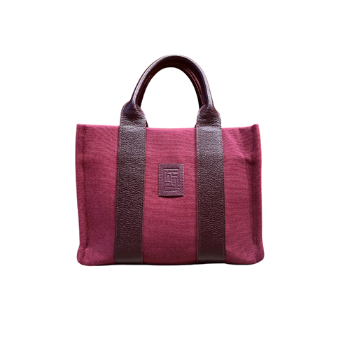 HH FABRİC BURGUNDY LEATHER HANDLE TOTEBAG