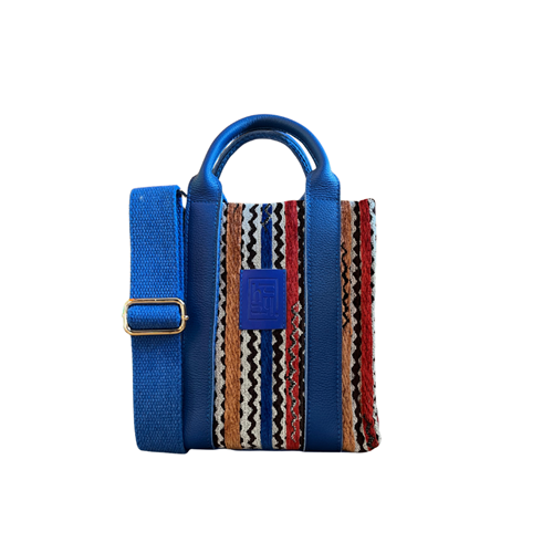 HH FABRİC ETHNİC BLUE LEATHER HANDLE LADYBAG