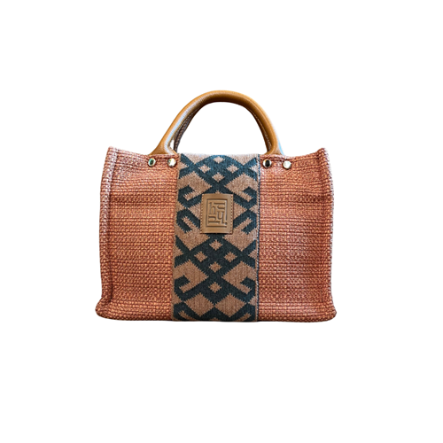 HH ORANGE PATTERN ANTEP FABRİC TOTEBAG