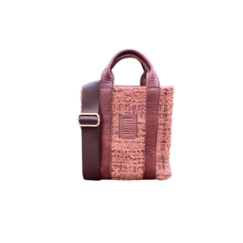 HH TEDDY FABRİC BROWN LEATHER HANDLE LADYBAG