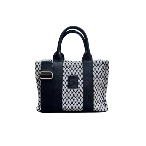 HH FABRİC BLACK&WHİTE LEATHER HANDLE TOTEBAG