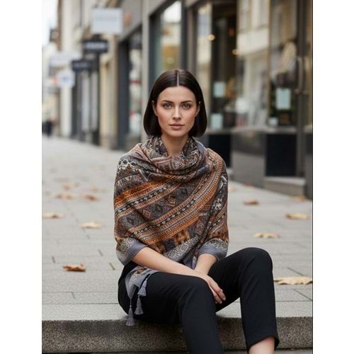 NW DESENLİ PÜSKÜLLÜ ŞAL 15239 - NW - ŞAL - ANTRASİT - STD