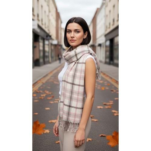 NW Kalın Dokuma İskoç Şalı - NW - ŞAL - PEMBE-GRİ - STD