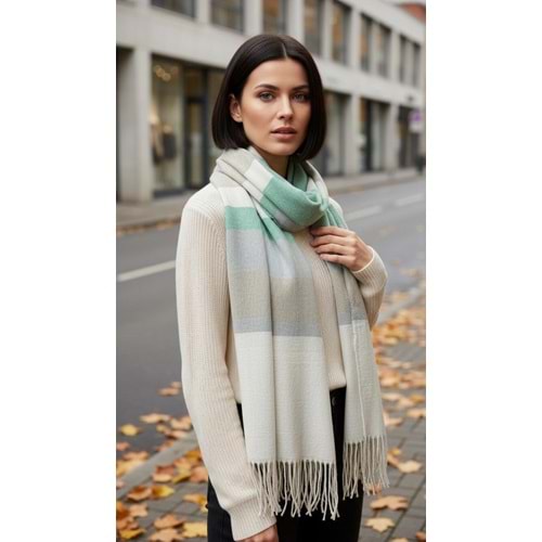 NW Kalın Dokuma İskoç Şalı - NW - ŞAL - YEŞİL-GRİ - STD