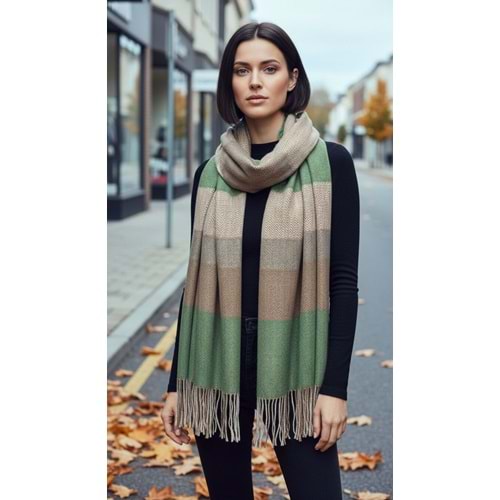 NW Kalın Dokuma İskoç Şalı - NW - ŞAL - YEŞİL-KAHVE - STD