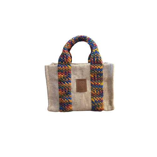 HH Beige Linen Mixe Knitte Handle Totebag