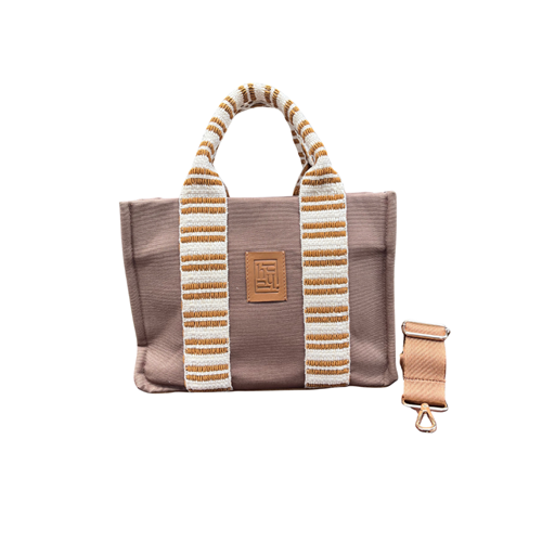 HH Brown Fabric Wicker Handle Totebag