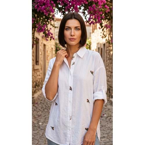 PL GÖMLEK 47451 - PL - Gömlek - BEYAZ-KUŞ NAKIŞLI - S