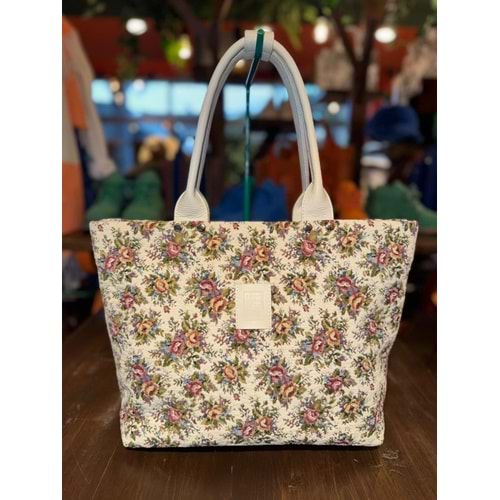 Wintage White Flowers Large Foldbag