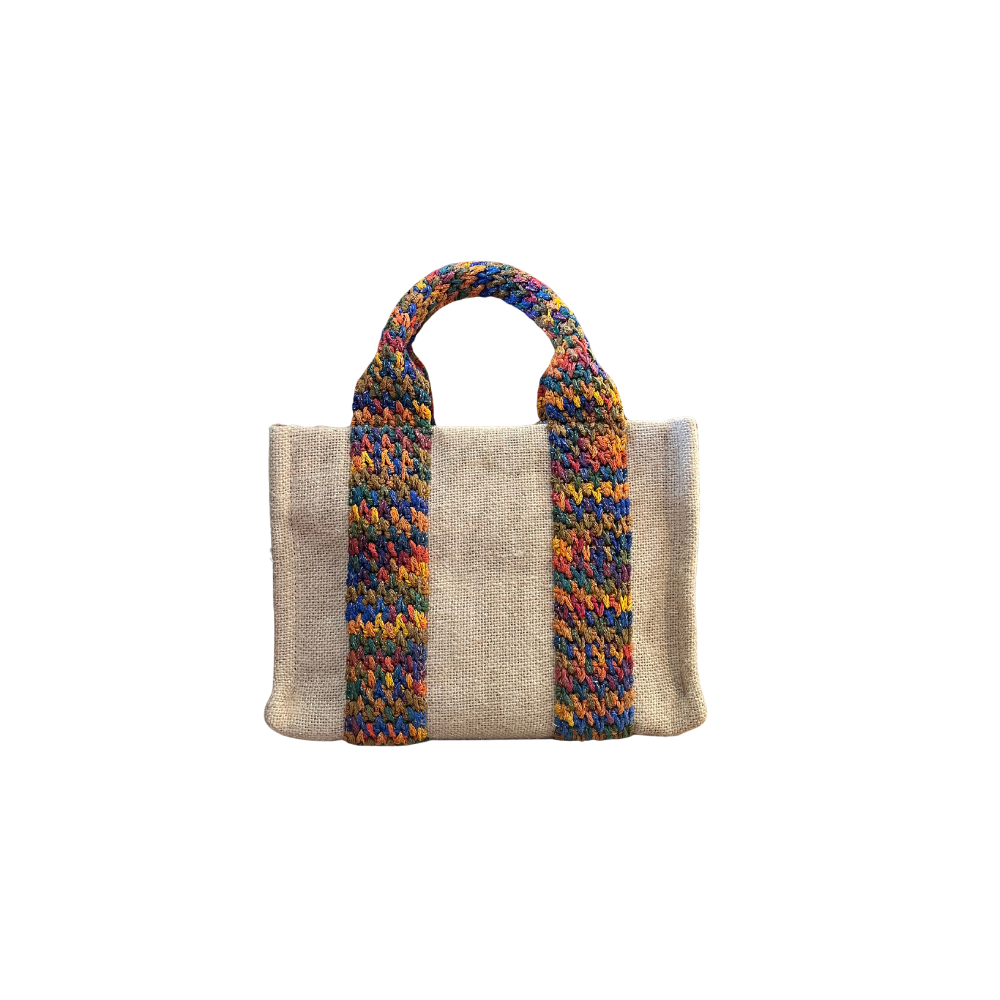 HH Beige Linen Mixe Knitte Handle Totebag